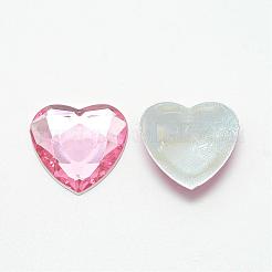 アクリルラインストーンフラットバックカボション  多面カット  底面銀メッキ  ハート  ピンク  25x25x4.5~4.8mm&nbsp;GACR-Q009-25x25-07