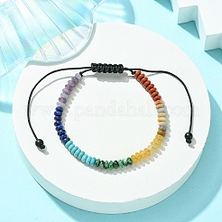 Natural & Synthetic Mixed Gemstone Flat Round Braided Bead Bracelet&nbsp;BJEW-JB09710-02