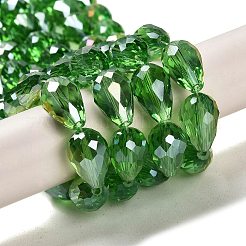 電気メッキガラスビーズセット  ABカラーメッキ  多面カットティアドロップ  ライムグリーン  15x10mm  穴：1.7~2mm  46~48個/連  69~72cm&nbsp;EGLA-D015-15x10mm-19