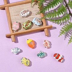 10個 10種類の手作り磁器ビーズ  手描きの陶器ビーズ  ミックスカラー  11.5~19.5x11.5~19x7~9mm  穴：1.6~2.5mm  1個/スタイル&nbsp;PORC-YW0001-30