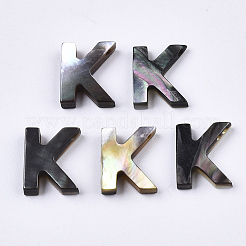天然な黒リップシェルビーズ  トップドリルビーズ  文字.k  K：10x8x2.5mm  穴：0.6mm&nbsp;LS-SSHEL-S265-001K