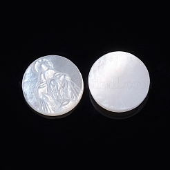 天然石ホワイトシェルカボション  宗教  聖母マリアとフラットラウンド  10x2.5~3mm&nbsp;SSHEL-D083-13