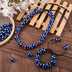 天然木製ビーズ  DIYジュエリーアクセサリー  星柄丸  ブルー  5/8インチ（16mm）  穴：4mm&nbsp;WOOD-TAC0010-04C