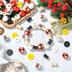 120Pcs 8 Styles Christmas Santa Claus Theme Spray Painted Schima Wood Beads&nbsp;WOOD-CJ0002-60