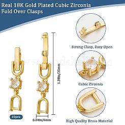 キュービックジルコニアの折り返し留め金付き真鍮10個  18KGP本金メッキ  35x6mm&nbsp;ZIRC-BBC0002-67G