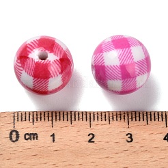 スプレー塗装された不透明なアクリルビーズ  タータン模様のラウンド  ミックスカラー  15.5mm  穴：2mm&nbsp;OACR-P030-07A-M