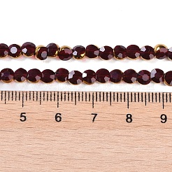 電気メッキガラスビーズセット  フルメッキ  多面カット  フラットラウンド  暗赤色  4x4.5x3.5mm  穴：0.8mm  約74個/連  11.73''（29.8センチメートル）&nbsp;EGLA-Q128-02A-FP03