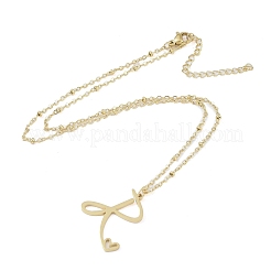 304ステンレススチールペンダントネックレス  文字チャーム  文字r  16.22インチ（41.2cm）  ペンダント：22x21x1.3mm&nbsp;LS-NJEW-H029-02G-R