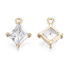 真鍮マイクロパヴェクリアキュービックジルコニアチャーム  ニッケルフリー  菱形  18KGP本金メッキ  10x8x3mm  穴：1mm  辺の長さ：6mm&nbsp;KK-T056-65G-NF