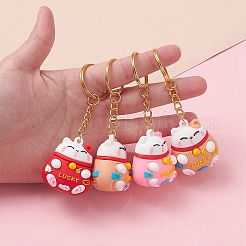 塩ビプラスチックキーホルダー  304ステンレススチールと鉄の金具付き  招き猫  ミックスカラー  8.9cm&nbsp;KEYC-YW0001-12