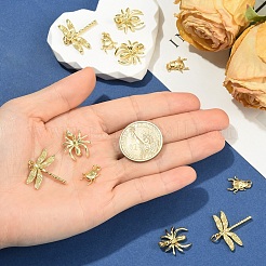 6個3スタイル真鍮ペンダント  昆虫チャーム  18KGP本金メッキ  14~25x11~24.5x3mm  穴：2.5~3.2mm  2個/スタイル&nbsp;KK-YW0004-44