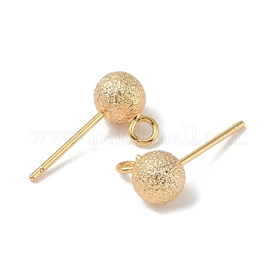 真鍮製スタッドピアスパーツ  カン付き  テクスチャ ラウンド  18KGP本金メッキ  17.5x6mm  穴：2mm  ピン：0.8x11mm&nbsp;KK-R164-05B-G-1
