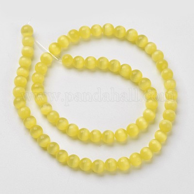 キャッツアイビーズ  ラウンド  きいろ  10mm  穴：0.8mm  約39個/連  15インチ&nbsp;CER10mm16-1