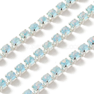 鉄ラインストーンカップチェーン  スプールで  銀  光azore  3x3x2.5mm  約10ヤード/ロール&nbsp;CH-A008-02G-1