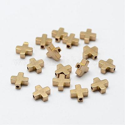 真鍮ビーズ  ニッケルフリー  クロス  生（メッキなし）  8x8x3mm  穴：1.5mm&nbsp;KK-P095-11-1