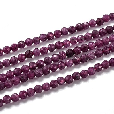 天然ルビービーズ連売り  多面カット  ラウンド  3mm  穴：0.5mm  約135個/連  15.35インチ（39cm）&nbsp;G-H266-24B-1