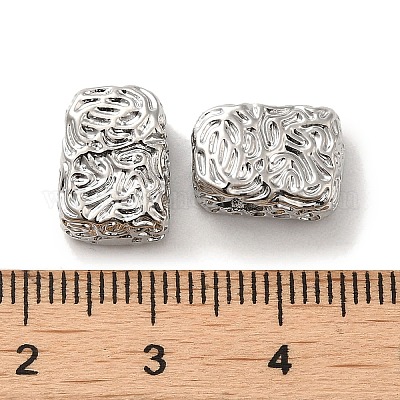 真鍮ビーズ  カドミウムフリー＆ニッケルフリー＆鉛フリー  テクスチャ  長方形  プラチナメッキ  12.5x9x6mm  穴：3.5x2.5mm&nbsp;KK-H455-06P-1