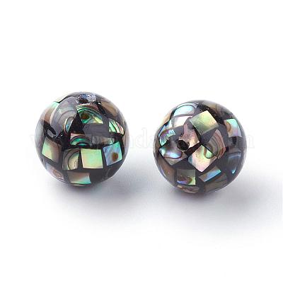 天然パウアシェルビーズ  ラウンド  ブラック  10mm  穴：1mm&nbsp;SSHEL-Q298-10mm-09-1