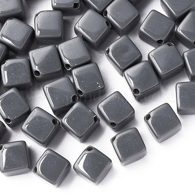 不透明なアクリルビーズ  キューブ  グレー  13x14.5x14.5mm  穴：2mm&nbsp;X-MACR-S373-135-A03-1