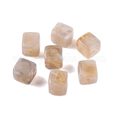 アクリルビーズ  イミテーション翡翠  キューブ  淡い茶色  9x8x8mm  穴：2mm  833個/ 500g&nbsp;OACR-H120-01I-1