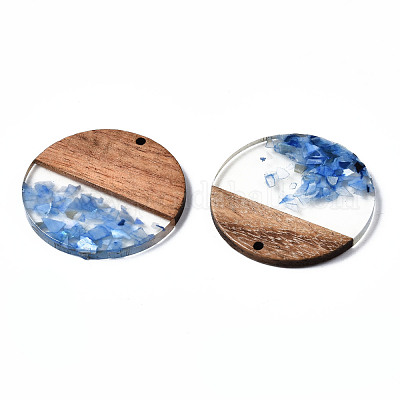 Transparent Resin & Walnut Wood Pendants&nbsp;X-RESI-T035-24-A02-1