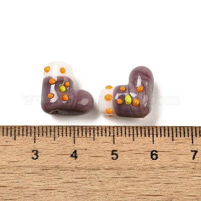 手作りのランプワークの凹凸のあるビーズ連売り  ブーツ  ロージーブラウン  12~13.5x12.5~14x9.5~10mm  穴：1.5mm  約25個/連  12.72''（32.3センチメートル）&nbsp;LAMP-U001-01C-1-1