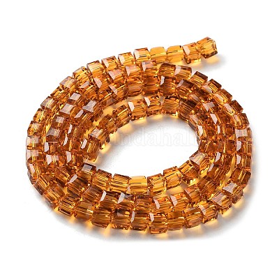 ガラスビーズ連売り  多面カット  キューブ  ダークチソウ  4~5x4~5x4~5mm  穴：1mm  98~100個/連  40~43cm&nbsp;GLAA-R041-4x4mm-12-1