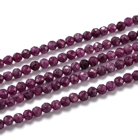 天然ルビービーズ連売り 多面カット ラウンド 3mm 穴:0.5mm 約135個/連 15.35インチ(39cm) G-H266-24B-1