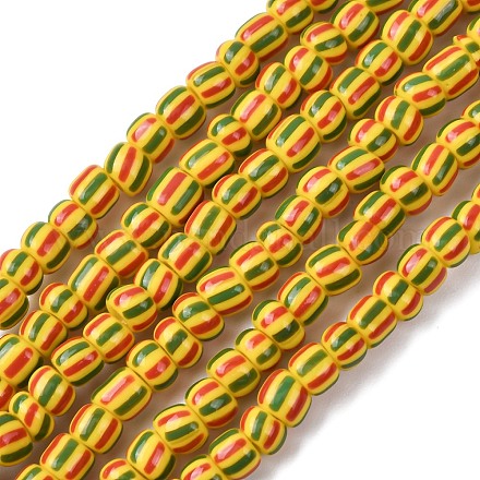 手作りランプワークビーズ連売り  3トーン  コラム  ゴールド  3~4.5x2~4mm  穴：0.8mm  約99~103個/連  15.35インチ（39cm）&nbsp;BLOW-K001-01A-19-1