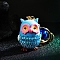 Resin Keychain, with Rhinestone, Owl, Deep Sky Blue, 100mm