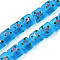 Handmade Frosted Lampwork Beads Strands, Square with Flower, Deep Sky Blue, 13~14.5x12~13x7~9mm, Hole: 1.5mm, about 35pcs/strand, 17.72 inch(45cm)