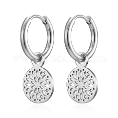 Non-Tarnish 304 Stainless Steel Round Dangle Earrings for Women, Stainless Steel Color, 20mm