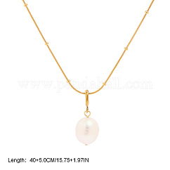 Elegant Natural Freshwater Pearl Rice Pendant Necklaces with 304 Stainless Steel Chain for Women, Floral White, Real 18K Gold Plated, 15.75 inch(40cm)