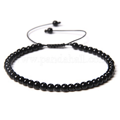 Adjustable Women's Black Agate Beaded Bracelet, with Simple and Versatile Hand-wove Bead, Show in Picture