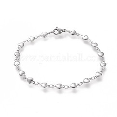 Tarnish Resistant 304 Stainless Steel Link Chain Bracelets, with Lobster Claw Clasps, Heart, Stainless Steel Color, 21.4cm(8-3/8 inch)