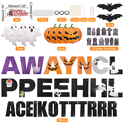 ハロウィン装飾紙旗バナー  ケーキトッパー付き  ケーキ入りカード  手紙/墓/幽霊/カボチャ  カラフル  包装：2320x190x22mm&nbsp;DIY-WH0453-12A