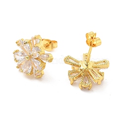 Rack Plating Flower Brass Micro Pave Clear Cubic Zirconia Stud Earrings&nbsp;EJEW-M029-01A-G