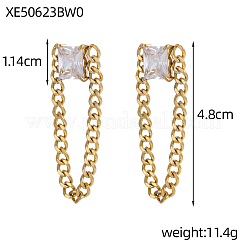 Square 304 Stainless Steel Pave Clear Cubic Zirconia Dangle Earring&nbsp;STAS-OY012-03G
