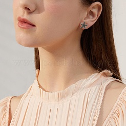 1 Pair Starfish Brass Micro Pave Clear Cubic Zirconia Studs Earrings&nbsp;EJEW-SZ0002-08EB