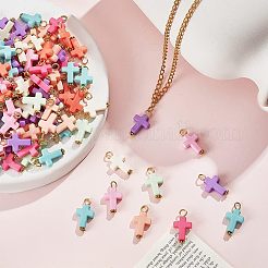 200個の不透明なアクリルパーツ  鉄のパーツと  チベットスタイル合金デイジースペーサービーズ  クロス  ミックスカラー  22.5x12x4mm  穴：3mm&nbsp;FIND-NB0003-17