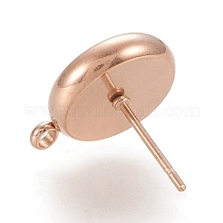 イオンプレーティング（IP）304ステンレススチールスタッドピアス金具  フラットラウンド  ローズゴールド  15x12.5mm  穴：1.6mm  ピン：0.7mm  トレイ：10mm&nbsp;X-STAS-K202-04D-RG
