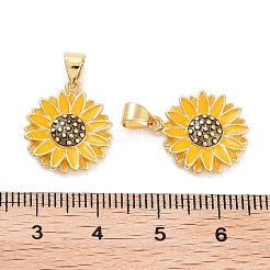 ラックメッキ真鍮エナメルペンダント  長持ちメッキ  カドミウムフリー＆鉛フリー  18KGP本金メッキ  花のチャーム  ゴールド  17x15x3.5mm  穴：5x3.5mm&nbsp;KK-Z064-03G