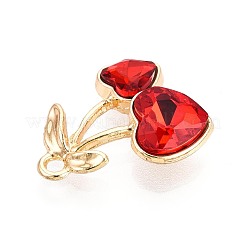合金ラインストーンペンダント  チェリー  ゴールドカラー  シャム  19x16x5.5~6mm  穴：1.8mm&nbsp;X-PALLOY-T092-24G-04