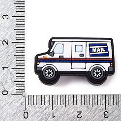 食品グレードの環境に優しい漫画の乗り物シリコンフォーカルビーズ  郵便車  ブラック  17.5x30x8mm  穴：2.8mm&nbsp;SIL-K005-05A