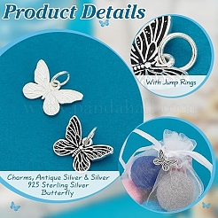 2Pcs 2 Colors 925 Sterling Silver Butterfly Charms&nbsp;STER-PH0002-73