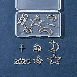 12本6スタイルアロイペンダント  ムーン  スター  花のチャーム  プラチナ  12.5~24.5x9~22x2~5mm  穴：1~2.5mm  2個/スタイル&nbsp;FIND-FS0003-38P