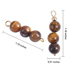 10Pcs Triple Natural Tiger Eye Round Beaded Connector Charms&nbsp;PALLOY-SW00003-06
