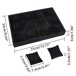 ベロア木製のブレスレット/バングル/時計を表示  12のコンパートメント  ブラック  35x24x5cm  直径：160mm&nbsp;BDIS-WH0003-01-WH
