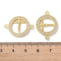 Rack Plating Brass Cubic Zirconia Jesus Cross Connector Charm&nbsp;KK-C084-01H-G