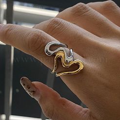 Unisex Stainless Steel Double Heart Open Ring with Gold Plating Jewelry Accessories&nbsp;WS7090-2